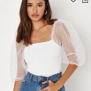 White organza shirred knit top